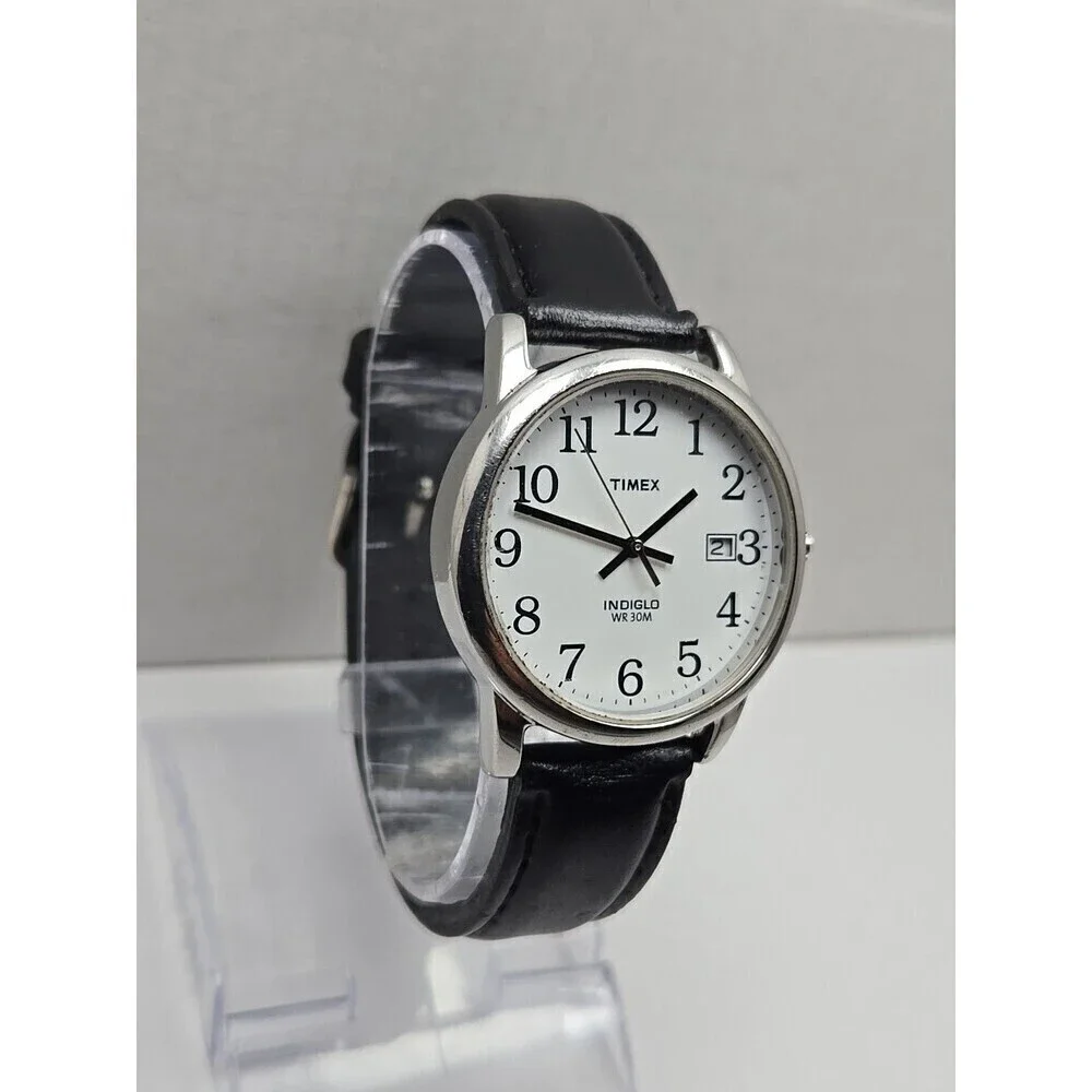 Timex Easy Reader Day Indiglo Silver Tone 35mm Quartz Watch New Battery WR 30M